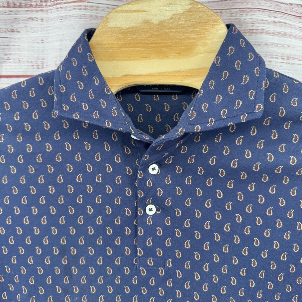 Polo Golf Ralph Lauren Mens Polo Shirt Size Medium Navy Paisley Short Sleeve - Picture 2 of 9